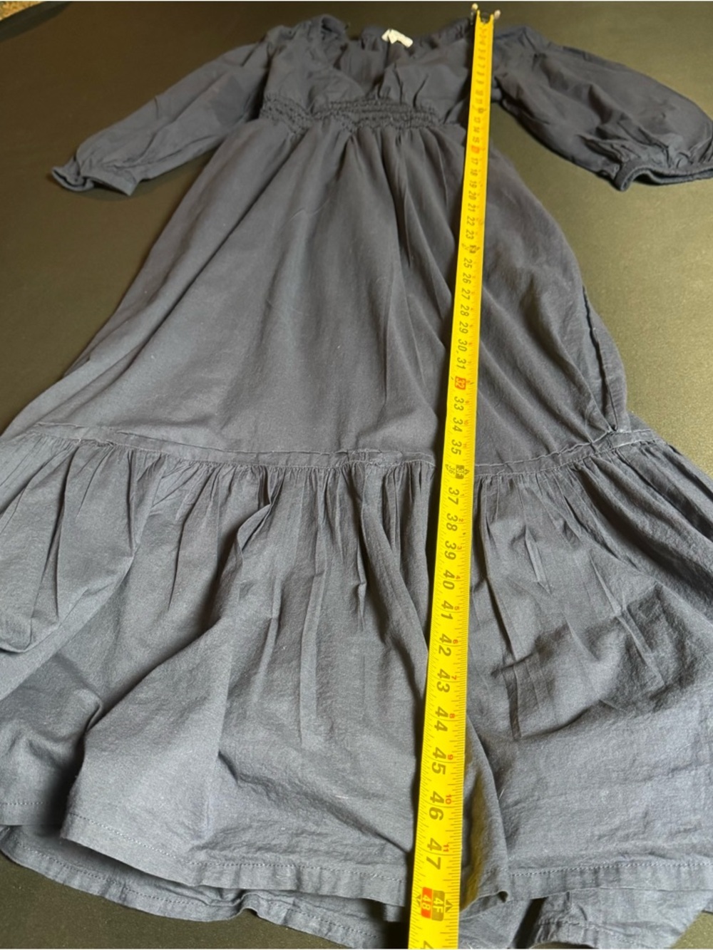Navy Cotton Prairie Midi Dress Smocked Waist Puff Sleeve Cottagecore L - Picture 3 of 11